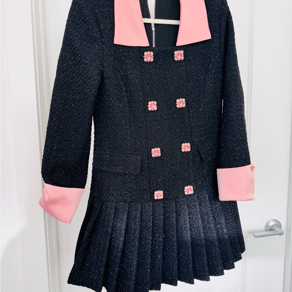 Black and Pink Double-Breasted Dress